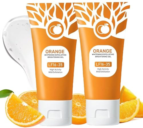 Exfoliante de gel exfoliante de naranja, exfoliante de gel de cáscaras de color naranja natural, exfoliante facial hidratante de limpieza profunda, elimina los puntos negros y la piel lisa (2PCS)
