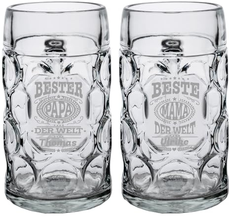 LUXENTU ISAR Maßkrug mit Gravur, Mutter- & Vatertag, 1,0 l, 1 Stück | Personalisierter Bierkrug zum Geburtstag & besondere Anlässe für Bierliebhaber, spülmaschinenfest
