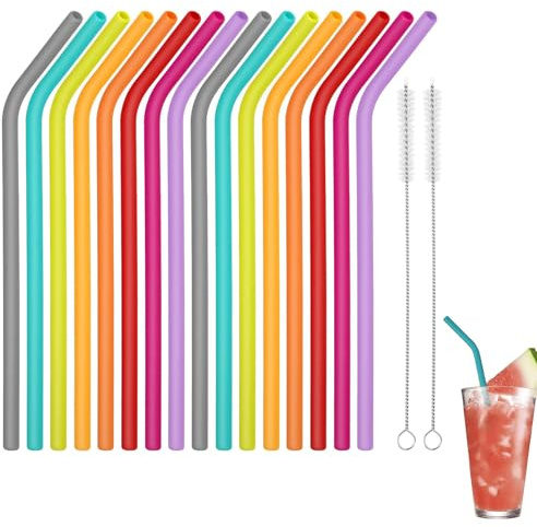 16 Stück Silikon Strohhalme,Silikon Strohhalme Wiederverwendbar Mit 2 Strohhalm Reinigungsbürste,Silikonstrohhalme,Leicht Zu Reinigen,Für Cocktails, Säfte, Milchtee(8 Farben) | Mit 2 Strohhalm Reinigungsbürste,Silikonstrohhalme,Leicht Zu Reinigen,Für Cocktails, Säfte, Milchtee(8 Farben)