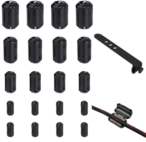 20 Pezzi Anello di Ferrite Clip Clip-on Ferrite Anello Nucleo Filtro Anti-Interferenza Alta Frequenza RFI EMI Rumore Soppressore Cavo Clip per cavo di 3.5 mm, 5 mm, 7 mm, 9 mm, 13 mm, Nero