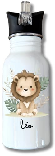 henrietteandco - Gourde Enfant Personnalisée 400ml avec Prénom | Incassable, Anti-Fuite avec Paille intégrée | Sans BPA | Idéale École, Crèche, Sport | Cadeau Enfant