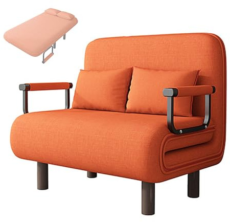 Schlafsessel 3 in 1 mit Schwammmatratze Baumwoll und Leinenstoffe Recamiere mit Schlaffunktion Klappbett mit 5 Fach Verstellbarer Rückenlehne für Wohn, Schlafzimmer(Orange,190 * 65 * 28cm)