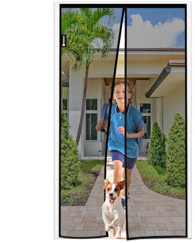 Quick Close Fly Screen Balcony Door Magnet with Stronger Magnets, 70 x 200 cm Fly Screen Door, No Drilling, 3.8 cm Wide Velcro Tape, Insect Protection Balcony Door, for Balcony Door/Patio Door, Black
