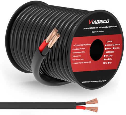 VIABRICO 18 Gauge 2 Conductor Electrical Wire, 18 AWG 0.82mm² Wire PVC Cord, 12V/24V DC Low Voltage/Copper Clad Aluminum Flexible/2 Wire for Automotive LED Strips Lamp Lighting Marine(9.1M/30FT)