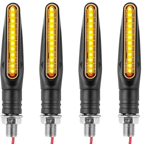 Frecce Moto Omologate LED Universali 12V – Adatto per Moto, Scooter, Quad, ATV, Set 4 Indicatori di Direzione Gialli con 12 Perle LED Sequenziali, Cavo 25cm, Carcassa ABS e Schermo PC Resistente, Impe