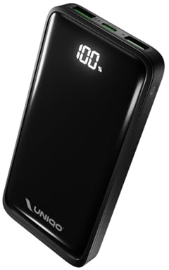 UNIQO Power LCD 10K - Power Delivery 22.5W (PD 3.0 PPS), 10,000mAh Power Bank, LCD Display, USB-C, USB-A, PowerBank with Fast Charge, iPhone Charger, Portable Travel, Black