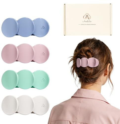 Amlaidu Haarklammern für Frauen, 4er-Pack Flache Krokodilklemmen für dicke & dünne Haare, Styling-Seitenklammern für Auto, Yoga & Alltag - Weiß, Pink, Lila, Grün