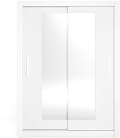 Skraut Home Armario Sava 2 Puertas Correderas con Espejo Blanco Mate 201x150x58,7 Cm