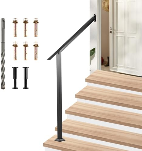COSTWAY Corrimano per Scale Regolabile 0-150° (119 x 100 cm) | Ringhiera per Scale in Ferro Zincato Laminato a Freddo con 6 Viti ad Espansione, Portata 250 kg