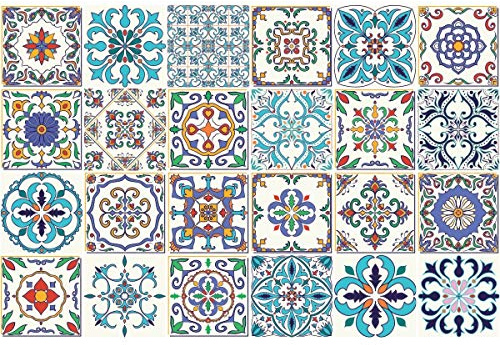 Ambiance Sticker Selbstklebende Wandtattoo Aufkleber, Wanddekoration, Fliesenaufkleber für Badezimmer und Küche Ornements Contemporain - 24 Stück Aufkleber 15 x 15 cm