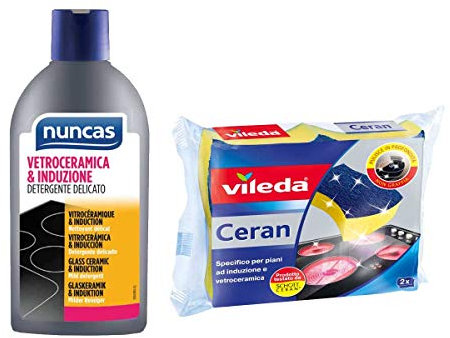 Vileda Juego de limpieza para suelos de inducción y vitrocerámica, nuncas limpiador suave Ceran Esponja paquete de 2 unidades