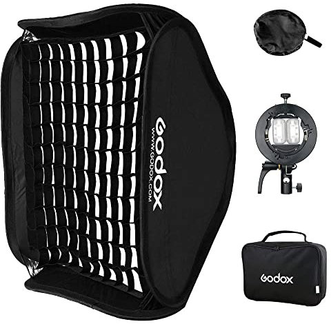 GODOX Softbox 80x80cm Faltbare Gitter Softbox S2 S-Typ Halterung Bowens Mount Blitzhalterung für Speedlite Kamera Blitz Fotostudio Portait Fotografie (SGGV8080)