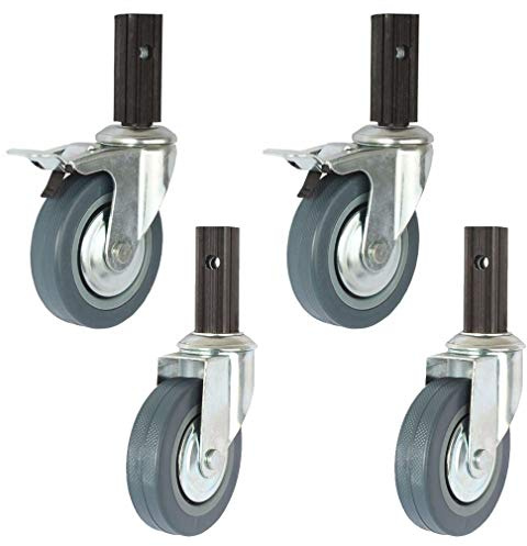 100mm Roulette de Salle à Manger en Caoutchouc,4pcs Roue de Meuble Pivotante,Tube Carré,Poignée Longue 23×65mm,Capacité 400kg,pour Tables de Préparation de Cuisine,Chariot (Frein+Universel,Bleu)