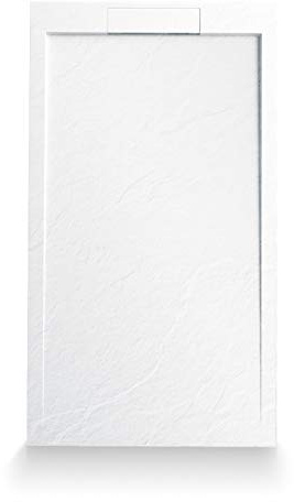 Mineralguss Duschtasse, Schieferoptik, 80 x 80 cm, Duschwanne, Extraflach nur 2,5cm, weiß, bodenebene Montage, inklusive Ablauf