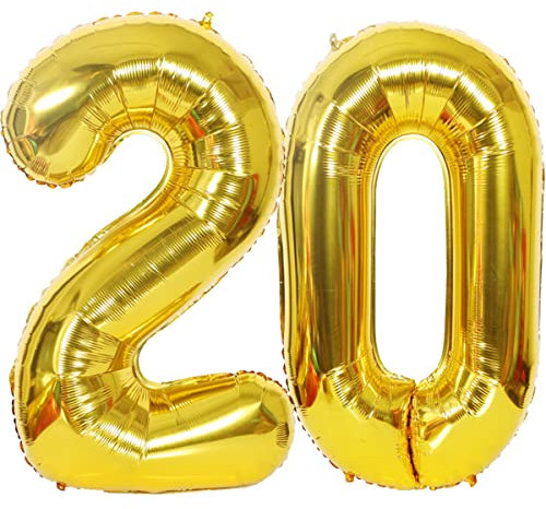 Foil Globo Número 20 Dorados Globo Número 20 Dorados 100cm Gigante Globos de Cumpleaños Numeros 20 Dorados Helio,numero 20 globo cumpleaños 20 años Decoración 20 Cumpleaños para Fiestas Mujer