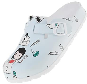Milageto Professionelle Unisex Krankenschwester Clogs mit Fersenriemen wasserdicht für draußen Indoor Garten Sommer - Blau, 38 39