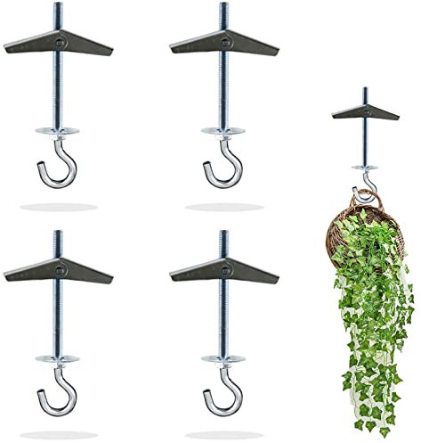 Peixiong 4 Pcs Carbon Steel Plasterboard Ceiling Hooks Spring Toggle Wing Bolts Hanger Wall Ceiling Installation Cavity Wall Fixing Anchors Ceiling Hook Heavy Duty Swag Hanging Plants