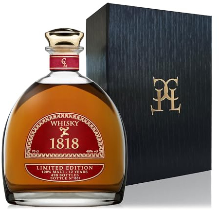 CONDE LUMAR 1818 - Coffret Whisky 12 Ans Malt - Whisky Édition Limitée 498 Bouteilles - Affinage en Fûts de Bourbon et de Sherry - Cadeau Homme & Femme - Avec Etui - 40% Vol - 70 cl