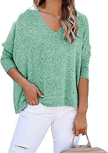 KeYIlowys Automne/Hiver Nouveau Style Couleur Unie Laine Polaire Manches Chauve-Souris Col V LâChe Casual Pull Blouse Femmes