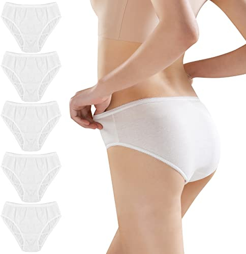 Daelesr 5 Pezzi USA e Getta Biancheria Intima da Donna, Bianco Cotone Monouso Slip, Signore Mutandine Incinte, Mutande Dopo Parto per Ospedali maternità Post Parto Viaggio Spa (XL)