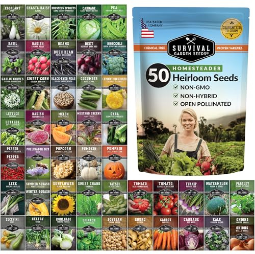 Homesteader Seed Vault - 50 Packs of Non-GMO Heirloom Vegetable, Fruit, Herb Seeds for Planting a Victory Garden - Grow Survival Food for Storage, Emergency Preparedness - Survival Garden Seeds