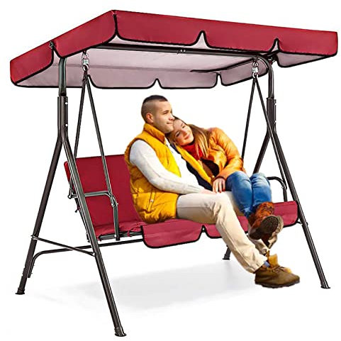 YUMN Swing Baldachin Ersatz Topabdeckung + Sitzabdeckung, wasserdichter Sonnenschirm Ersatz-Baldachin-Abdeckung für Schwingsitz 2 und 3-Sitzer-Patio-Hängematten-Swing,Rot,190x132x15cm