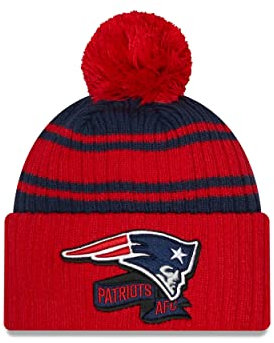 New Era New England Patriots Kindermütze American Football Sideline 2022/2023 Bommel Pudelmütze Teamlogo Teamfarben blau rot - Youth