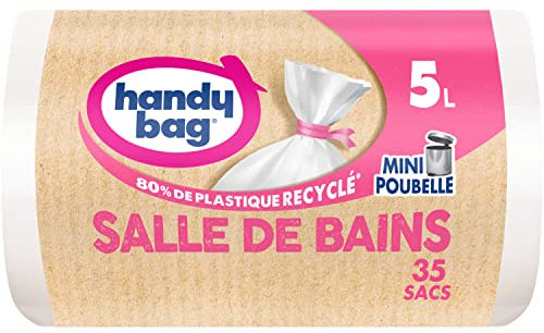 Handy Bag - Sacchetti per la spazzatura del bagno a legame 5 l x 35 sacchetti - Speciale mini bidoni - Massima tenuta - Fondo a prova di perdite - 100% plastica riciclata