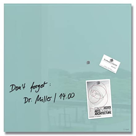 SIGEL GL143 Premium Glas-Magnettafel 48 x 48 cm aquamarin hochglänzend, SGS geprüft, einfache Montage, incl. 3 Magnete, Artverum