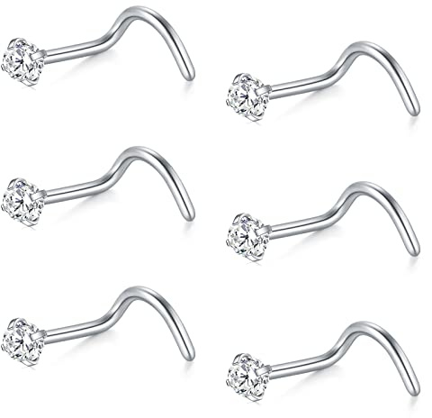 AceFun Piercing Naso 6 Pezzi 16G 18G 20G 22G Acciaio Inossidabile Naso Vite Anello Piercing Piercing Gioielli per Donna Uomo 1,5mm 2mm 2,5mm 3mm CZ