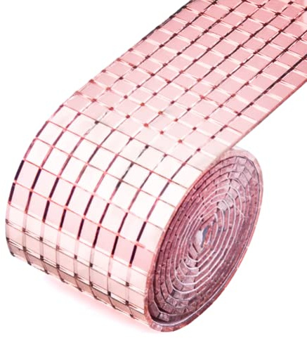 Mini Mosaikfliesen Quadratische Selbstklebend Glasfliesen für Küchen Bädern Fliesen Dekorative Handwerk DIY 4 * 100cm(Rosa)
