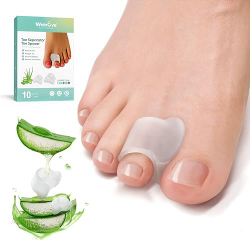Welnove 10er-Pack Gel-Zehenspreizer – Zehenstrecker mit Aloe Vera-Extrakt, überlappend, Hammerzehen, Ballenentlastung – weicher Silikon-Zehenkorrektor für Männer und Frauen(6M+4S)