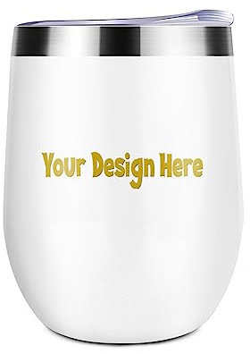 Miujonvy Weinglas Tumbler mit Deckel Bilder hinzufügen/Text Doppelwandig Vakuum Edelstahl Reisebecher für Cocktails Weiß