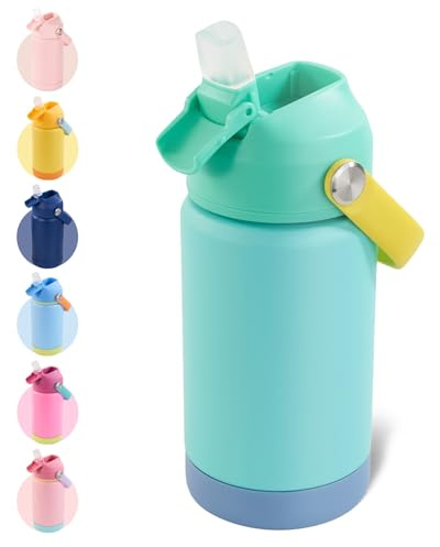 Kerilyn 12oz Kids Water Bottle, Stainless Steel Insulated Water Bottle For Kids, Toddler Cup With Straws Leak-proof, Kids Water Bottles For School Boys Girls, BPA Free, Twilight Green