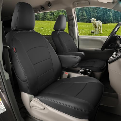 coverdream Sienna Leather Car Seat Covers Custom Fit for 2011-2020 Toyota Sienna SE,LE,XLE,SE Premium,XLE Premium,8-Seater,Full Coverage,Airbag Compatible Auto Seat Protector (Full Set,Black)