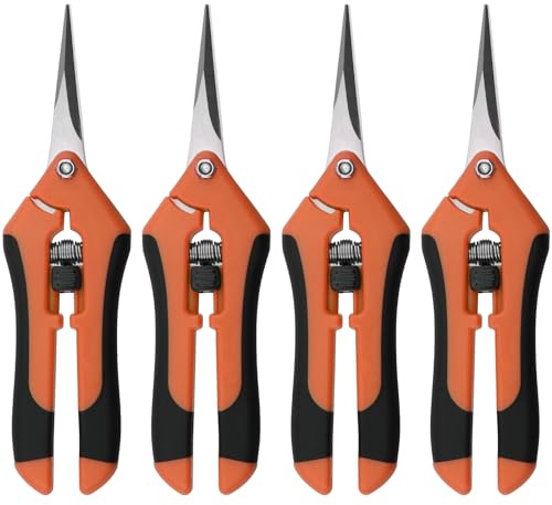 ZEONHEI 4 Stück 16,5cm Hand Gartenschere, Ernteschere Blütenschere Pflanz Schere Trimmschere Zweigstelle Pflanz Schere, Blumenschere für Schnittblumen und Zweige, Gerade Klinge, Orange