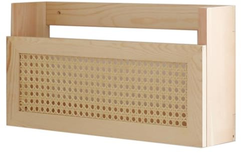Zicojia 1 Piece Magazine Wall Rack with Rattan File Holder Wood Color Wooden Hanging File Rattan Bookcase Wooden Mail Organizer for Living Office