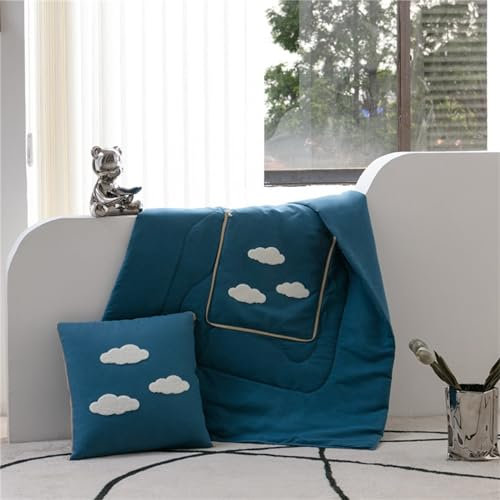 Hixingo Reisedecke und Kissen 2 in 1, Reisedecke mit Kissen Set Multifunktionale Reise Decke und Kissen 2 in 1 Weichem Flugzeug Verwandlungskissen für Urlaub, Camping (40 * 40cm,Wolken-Blau)
