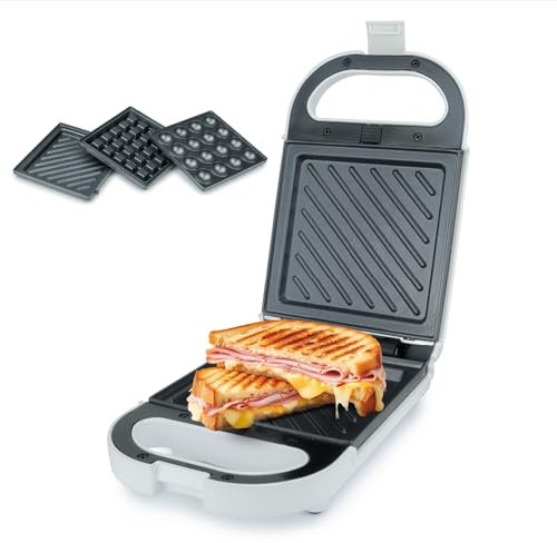 Korona 47020 Sandwichmaker 3 in 1 | 3 wechselbare Plattensets mit Antihaftbeschichtung | 1. Sandwichplatte, 2. Belgische Waffelplatte, 3. Bubble-/ Popcake-Platte