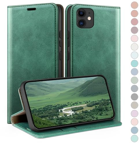 HUOUH for iPhone 12/iPhone 12 Pro 6,1 Wallet case with RFID Blocking PU Leather,Credit Card Holder,Flip Folio Book Phone cases Shockproof Cover Women Men for Apple 12 case Sea Green