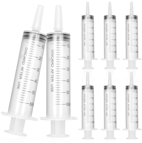 SPOKKI Lot de 8PC Seringue à Aiguille 60ml, Sans Aiguille en Plastique pour DIY, Arrosage, Mesure des Liquides, Laboratoires Industriels