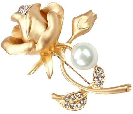 Rose Brooch Diamant Damen Brosche Frauen Nadel Anstecker Brides Anstecknadeln Schmuck Geschenk mit Strassteinen und Perlen für Kleidung Schals Tücher Ponchos Hochzeit