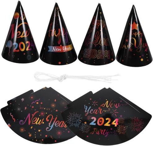 OFFSCH 6-teilige Silvester-partyhüte Papierhüte „frohes Jahr“ Neujahrs-kegelkappen Dekoration Partygeschenke