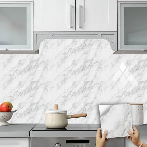 Piastrelle Adesive Cucina Marmo Grigio Chiaro Piastrelle Adesive Bagno Impermeabile Piastrelle Adesive Bagno, Pvc Piastrelle Adesive,Pannelli Decorativi Per Pareti Piastrelle Bagno 10 Pezzi(20x20cm)