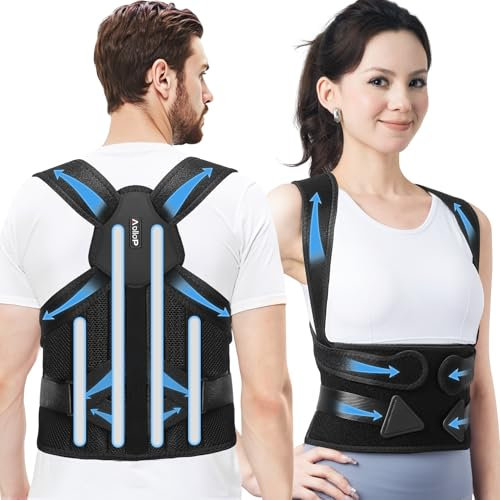 Aollop Posture Corrector for Men and Women - Elastic Adjustable Lumbar Belt Strap 4 Support Bars Back Support Brace - Breathable Upper Lower Back Straightener for Spine Scoliosis (Black, 38'-45')