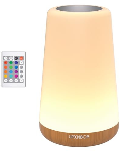 UPXNBOR Night Light, LED Touch Bedside Table Lamp with Remote Control Dimmable Light, 13 RGB Colours and 5 Brightness Levels, Timer, Hook, USB Rechargeable, Portable Lamp for Bedroom, Living Room
