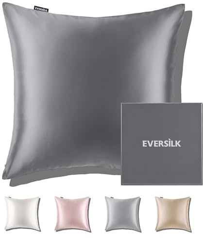 EVERSILK 22 Momme Seidenkissenbezug für Haar und Haut, 80x80cm, Dunkelgrau | OEKO-TEX®-zertifiziert, Güteklasse 6A, 100% reine Maulbeerseide, doppelseitig, verdeckter Reißverschluss, Weich, kühl, 1Stück