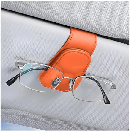 CGEAMDY Brillenhalter für Auto Sonnenblende, Auto Visier Brille Halterung, Magnetischer Leder Brillenhalter Clip, Ticket Karten Clip Brillen Halterung Geschenke (Orange)