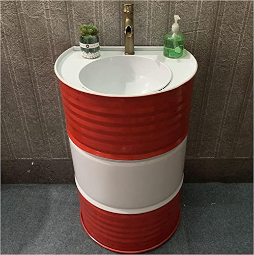 CAFIEDR Mobile lavabo con piedistallo per Bagno Indipendente Art Hotel Home - Mobili da Bagno - Armadietti da Bagno - Mobile lavabo Industrial Wind - Lavabo da appoggio(Rosso Senza Specchio)