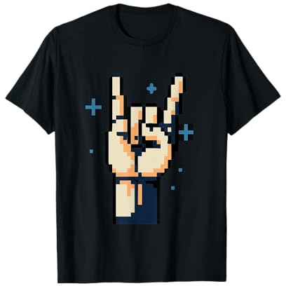 Manos de cuerno Pixel Rock - Gesto de metal retro de 8 bits Camiseta